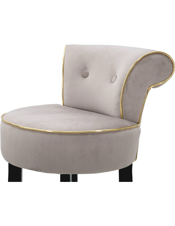 Tabouret de bar gris taupe vu de dos, dossier bombé et pieds noirs