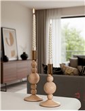 Bougeoirs beige rosé avec cotes de dimensions 25,5 cm et 20 cm