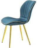 Chaise bleu canard vue de profil avec liseré doré sur le contour