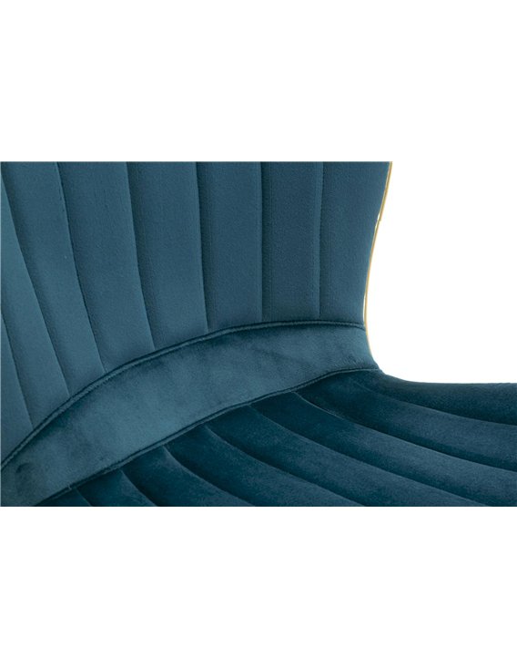 Détail de la jonction dossier et assise bleu canard capitonnée