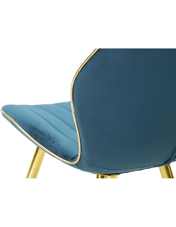 Chaise bleu canard vue de côté, détail de la structure et des pieds