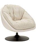 Fauteuil pivotant rétro enveloppant crème, tissu clair et piétement noir