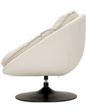 Fauteuil pivotant rétro enveloppant crème de profil, coque blanche et base noire