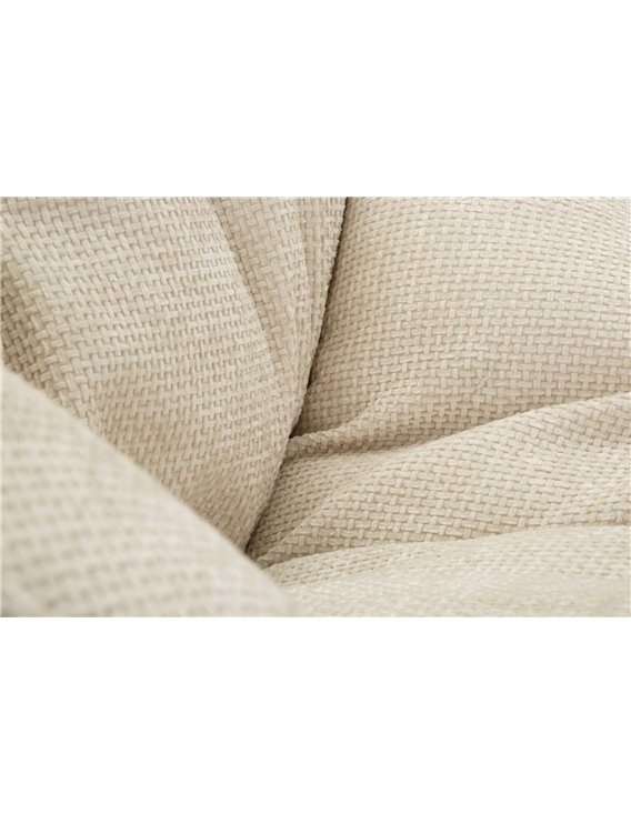 Gros plan sur la texture beige du tissu du fauteuil pivotant rétro enveloppant