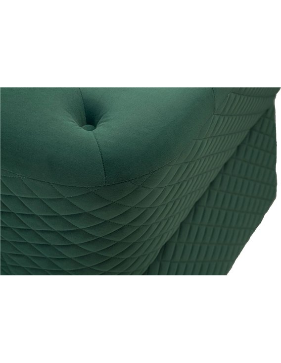 Assise capitonnée vert émeraude, bouton tufté au centre du coussin