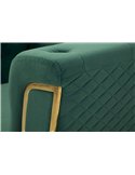 Détail de l'accoudoir vert avec matelassage en losanges et bordure dorée