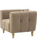 Fauteuil taupe vu de trois quarts arrière, capitonnage vertical