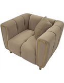Fauteuil taupe vu de dessus, assise rembourrée et coussin