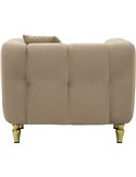 Fauteuil capitonné beige vu de dos, dossier à coutures verticales