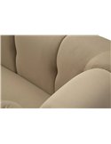 Détail des capitons du dossier et des accoudoirs du fauteuil beige