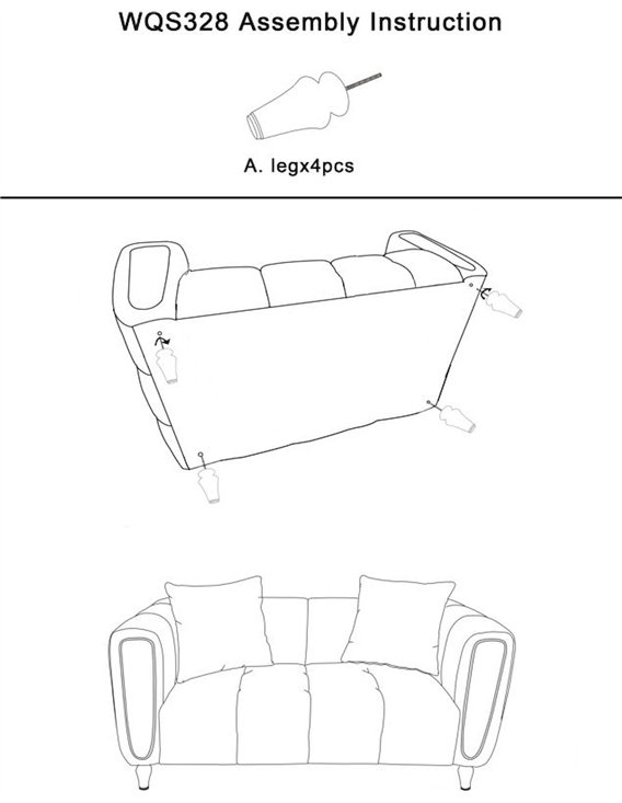 Schéma de montage du fauteuil capitonné avec ses quatre pieds