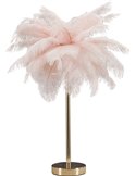 Lampe à poser plumeuse rose pâle et pied doré, vue d'ensemble
