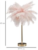 Lampe à poser plumeuse rose, schéma avec hauteur 60 cm et diamètre 55 cm
