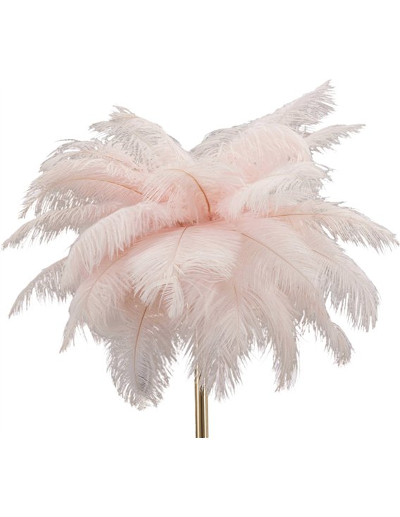 Lampe à poser plumeuse rose, vue de dessus des plumes en éventail