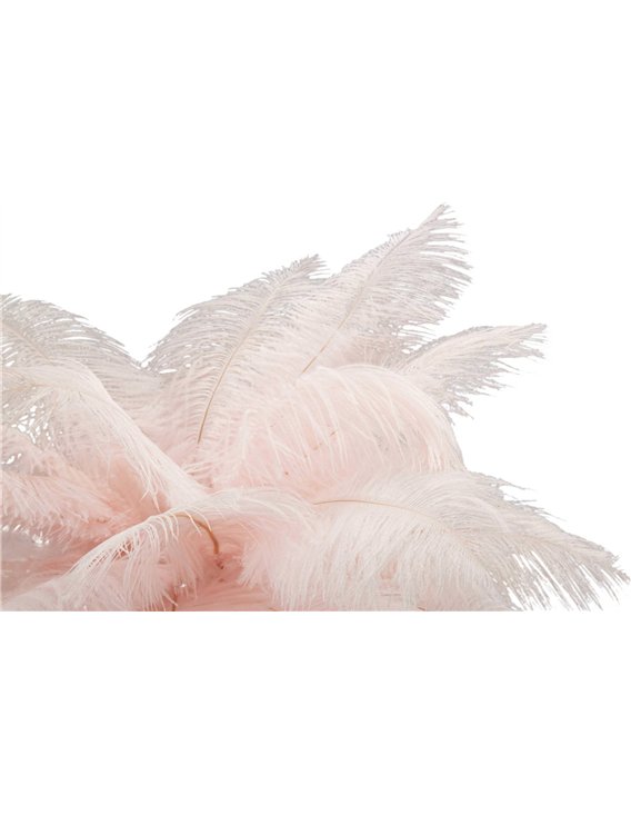 Lampe à poser plumeuse rose, cadrage serré sur la couronne de plumes