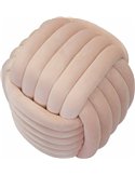 Pouf rose en velours vu de dessus et de biais, boudins tressés