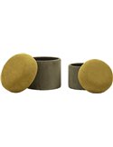 Deux poufs coffre jaunes avec couvercle ouvert, intérieur noir