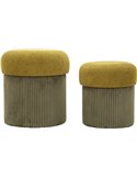 Schéma des dimensions des deux poufs avec silhouette humaine