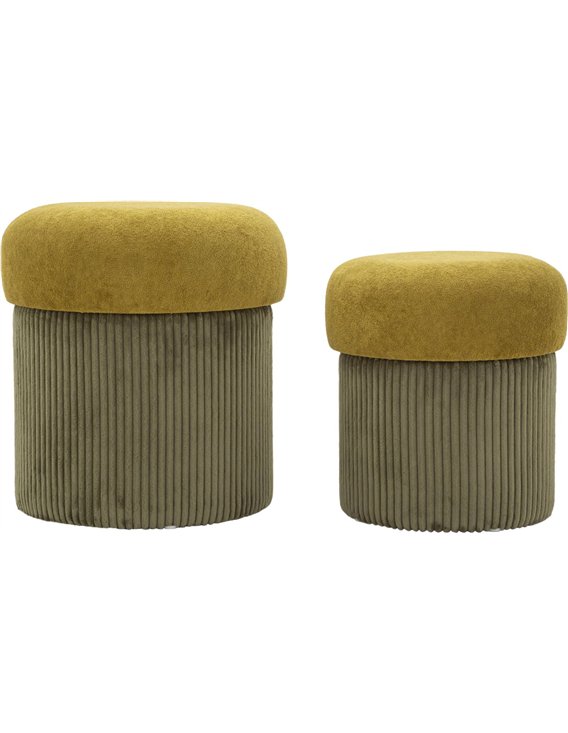 Schéma des dimensions des deux poufs avec silhouette humaine