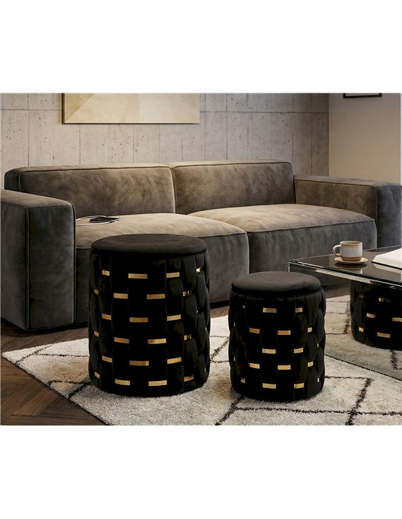 Lot de 2 poufs ronds avec rangement tressé