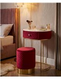 Coiffeuse ronde rouge bordeaux avec pouf assorti et pied doré