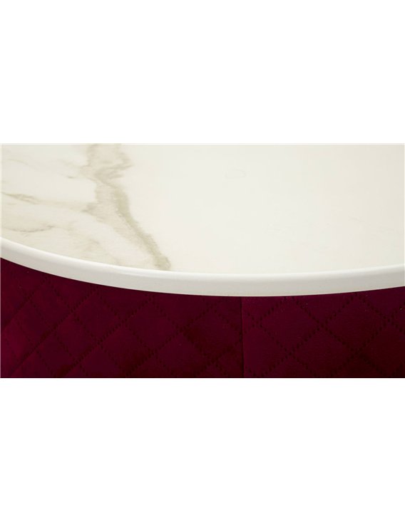 Pouf rond bordeaux matelassé avec base dorée et tige de lampe