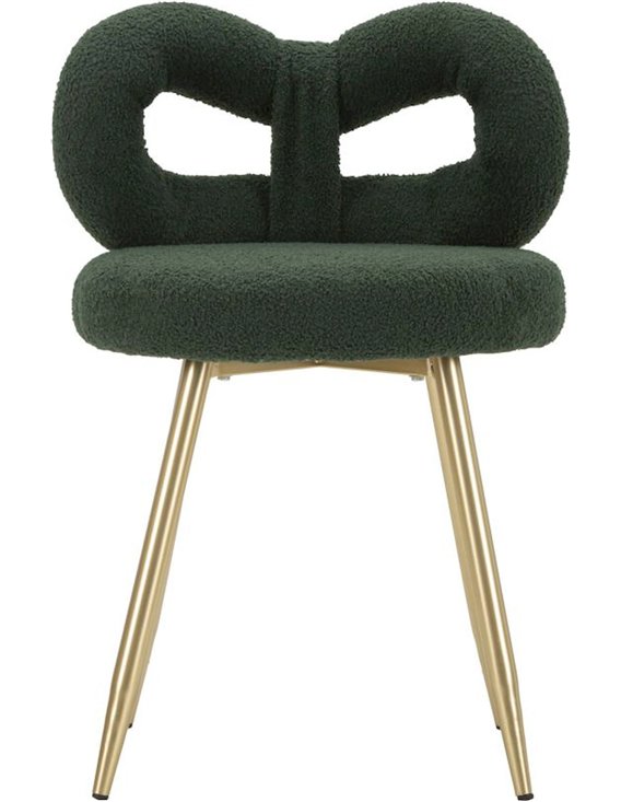Chaise mini bouclette au dossier enveloppant, vue de dos en vert foncé