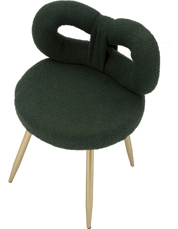 Chaise mini bouclette au dossier enveloppant, détail du dossier vert en bouclette