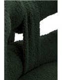 Chaise mini bouclette au dossier enveloppant, détail de l'assise verte et des pieds dorés