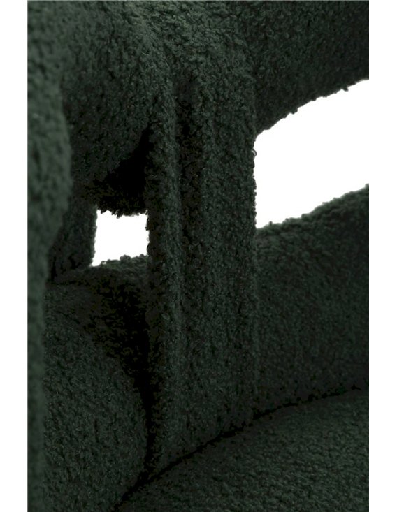 Chaise mini bouclette au dossier enveloppant, détail de l'assise verte et des pieds dorés
