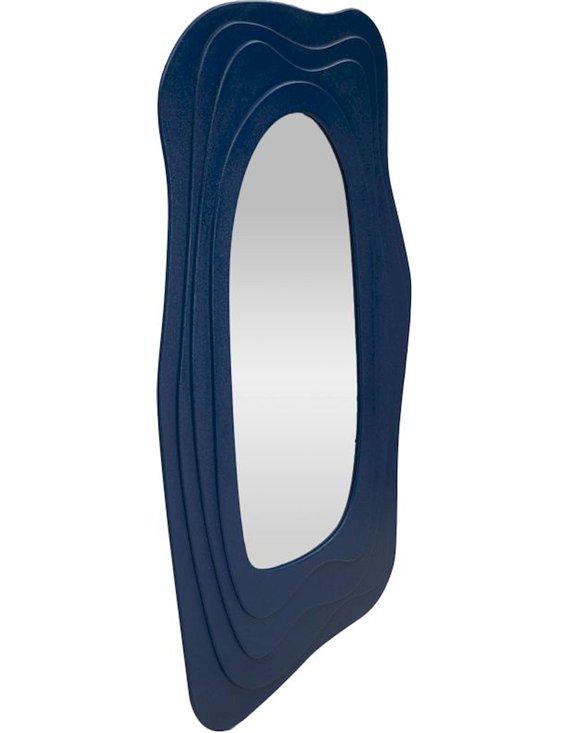 Miroir mural organique bleu vu de profil