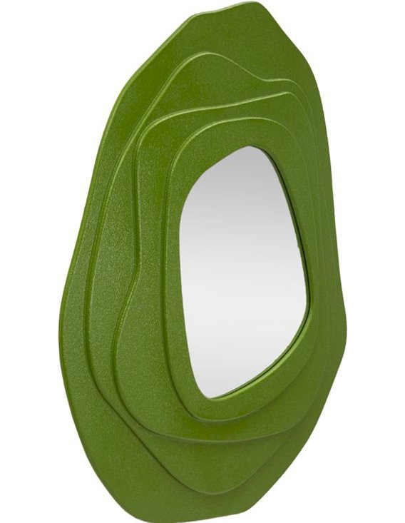 Miroir mural vert de profil, en relief sur plusieurs couches