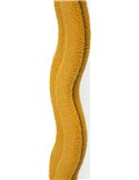 Gros plan sur le bouclé jaune moutarde du cadre et la courbe du bord