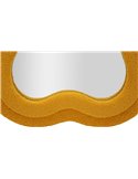 Vue rapprochée de la double vague du cadre jaune moutarde en bas du miroir