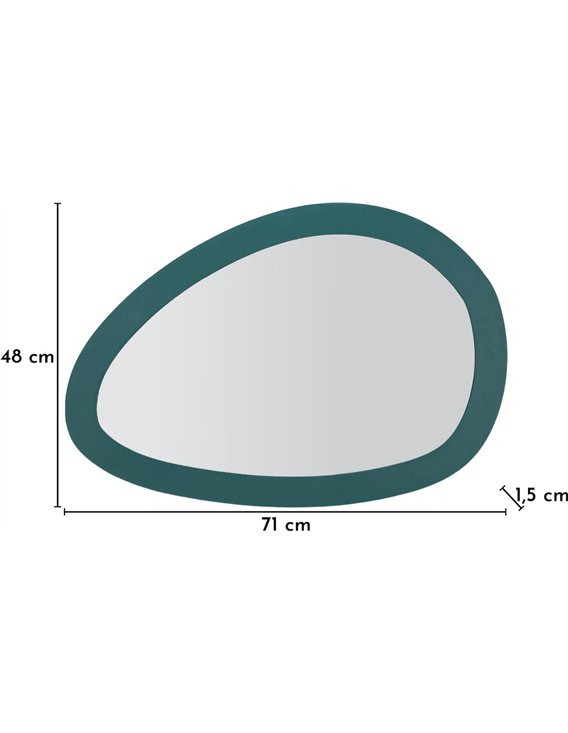 Miroir vert avec cotes de 71 cm de large, 48 cm de haut et 1,5 cm d'épaisseur