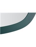Détail du cadre vert mat et de la surface du miroir au bord inférieur