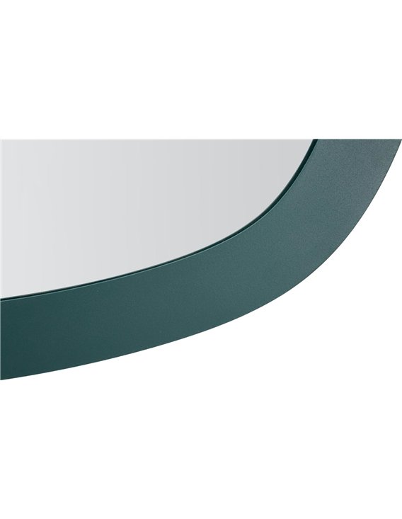 Détail du cadre vert mat et de la surface du miroir au bord inférieur