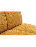 Canapé 2 places aux volumes arrondis, détail du dossier et de l'assise en tissu bouclé jaune moutarde
