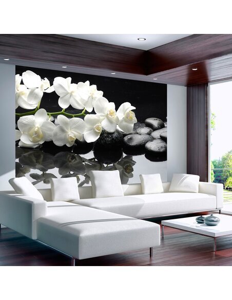 Papier peint SPA, PIERRES ET ORCHIDÉE  - par Artgeist