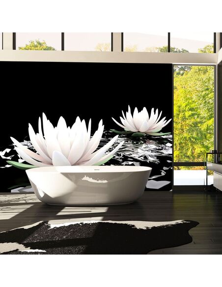 Papier peint WATER LILIES ON THE ABSTRACT SURFACE  - par Artgeist