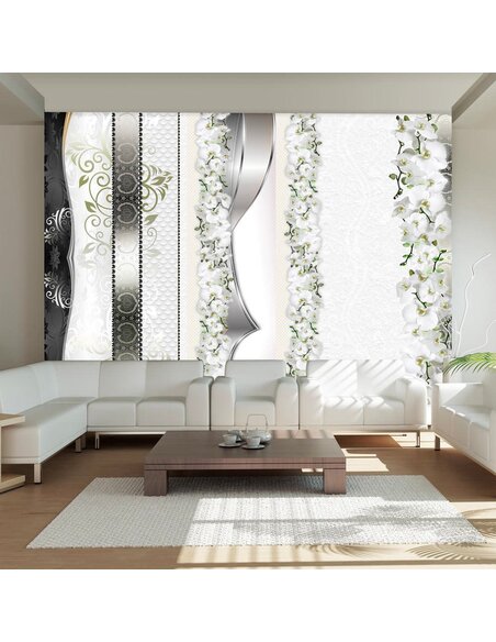 Papier peint PARADE OF ORCHIDS IN SHADES OF GRAY - par Artgeist