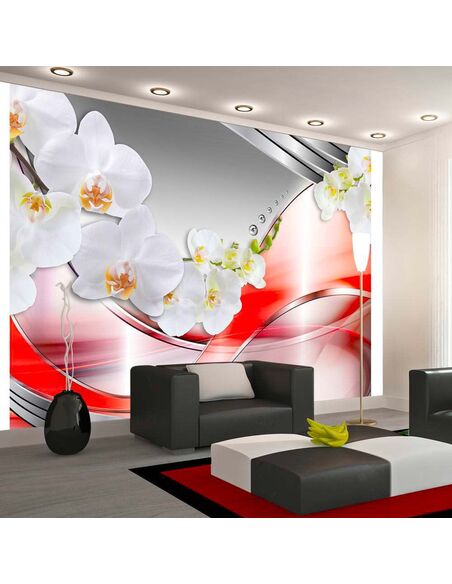 Papier peint ORANGE WAVE OF ORCHIDS  - par Artgeist