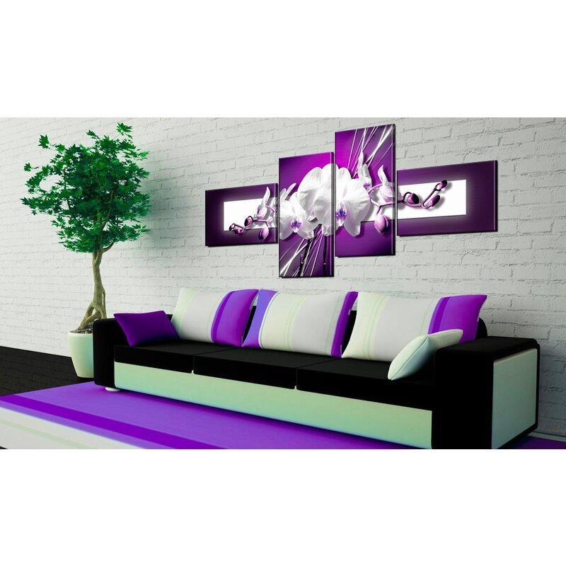 Tableau, en 4 Tableaux, FLEUR SUR LE FOND VIOLET - par Artgeist