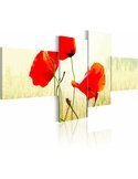 Tableau coquelicots au soleil en quatre panneaux, fleurs rouges sur fond crème