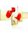 Tableau coquelicots au soleil en quatre panneaux, fleurs rouges sur fond crème