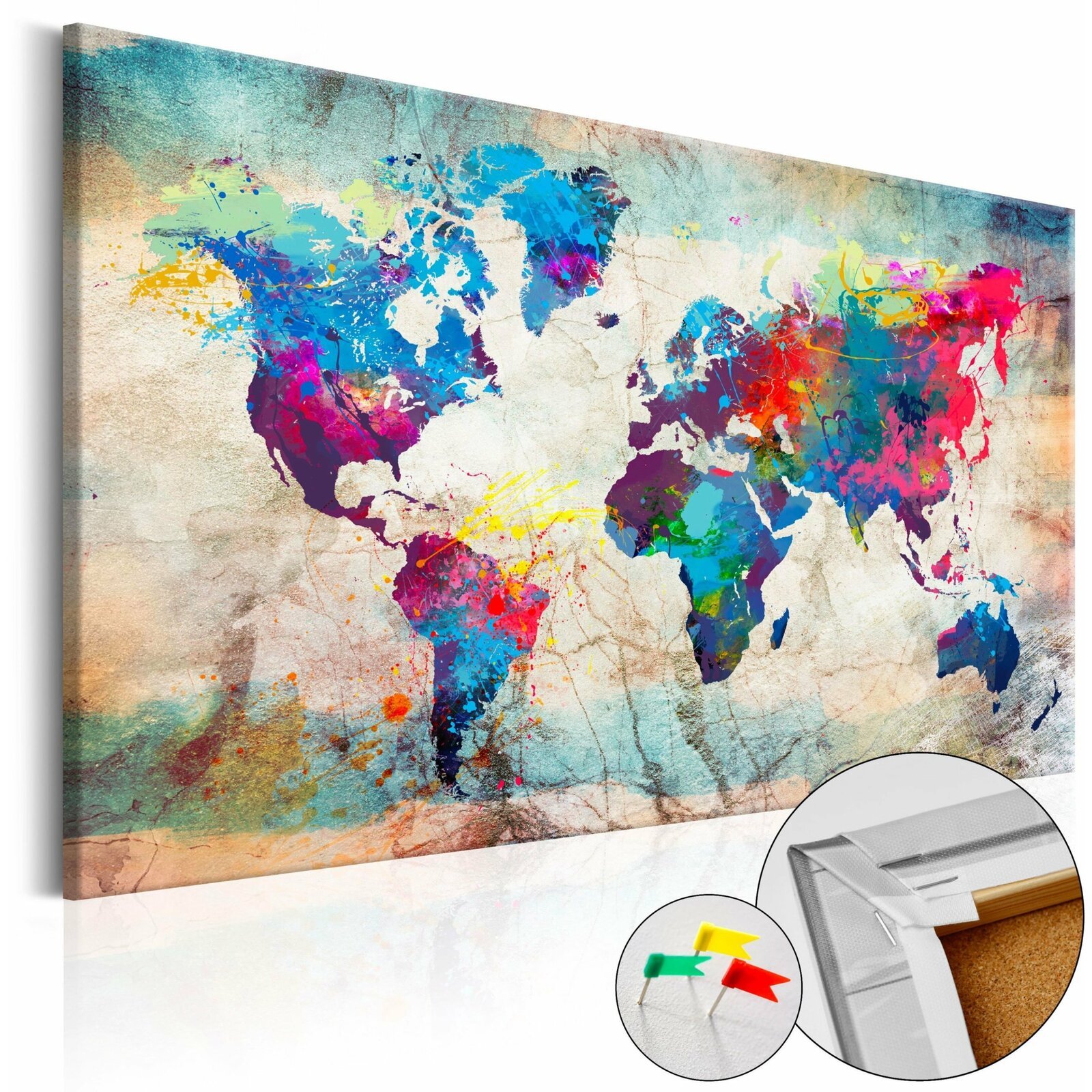 Carte du monde en liège - couleur naturelle, impression brun (60 x