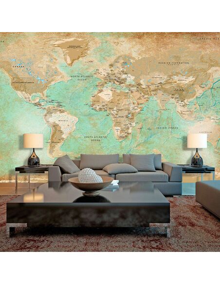 Papier peint grand format TURQUOISE WORLD MAP II - par Artgeist