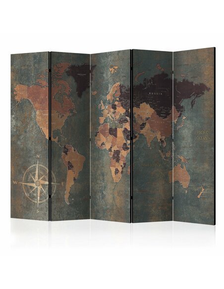 Paravent 5 volets MAP IN BROWNS AND GREYS - par Artgeist