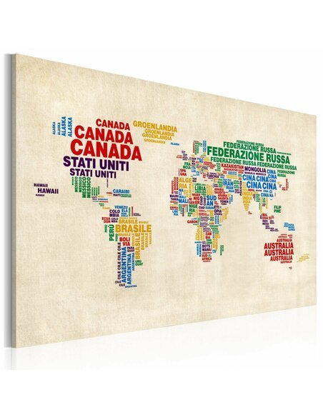 Tableau CARTE DU MONDE ITALIENNE EN COULEURS VIVES - par Artgeist