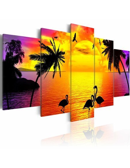 Tableau - 5 tableaux - Sunset and Flamingos - par Artgeist